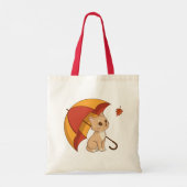 Cute Kitten Cat Red Yellow Umbrella Fall トートバッグ (裏面)