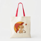 Cute Kitten Cat Red Yellow Umbrella Fall トートバッグ (正面)