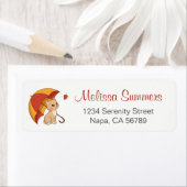 Cute Kitten Cat Red Yellow Umbrella Fall ラベル (インサイチュ)