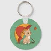 Cute Kitten Cat Red Yellow Umbrella Fall Green キーホルダー (裏面)