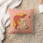 Cute Kitten Cat Red Yellow Umbrella Fall Pink クッション (ブランケット)