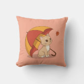 Cute Kitten Cat Red Yellow Umbrella Fall Pink クッション (正面)