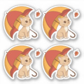 Cute Kitten Cat Red Yellow Umbrella Fall Set of 4 シール (正面)