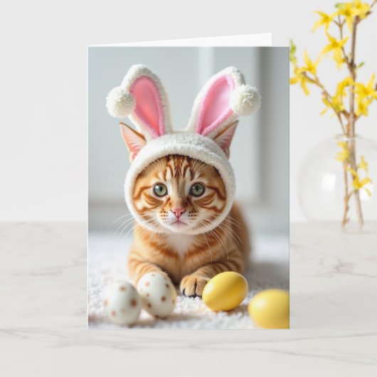 Cute Kitten Costume Portrait Card カード (黄色い花)
