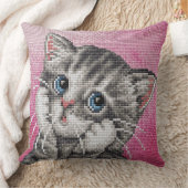 Cute Kitten Cross Stitch Throw Pillow クッション (ブランケット)