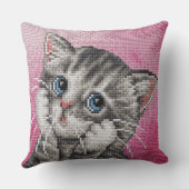 Cute Kitten Cross Stitch Throw Pillow クッション (裏面)