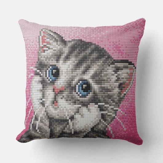 Cute Kitten Cross Stitch Throw Pillow クッション (正面)