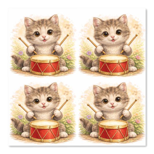Cute Kitten Drum Pattern Wallpaper Kids 壁紙 (正面)