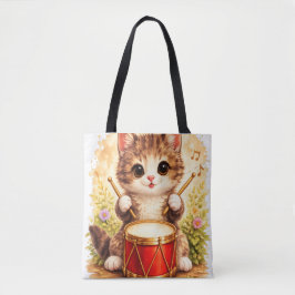 Cute Kitten Drum Tote Bag Kawaii Cat Music トートバッグ