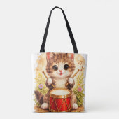 Cute Kitten Drum Tote Bag Kawaii Cat Music トートバッグ (裏面)