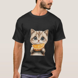 Cute Kitten Eating Orange Tart Watercolor Art ✨🐾 Tシャツ