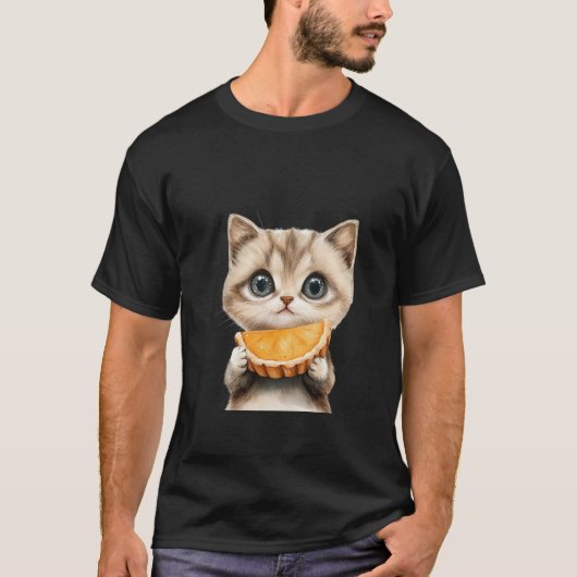 Cute Kitten Eating Orange Tart Watercolor Art ✨🐾 Tシャツ (正面)