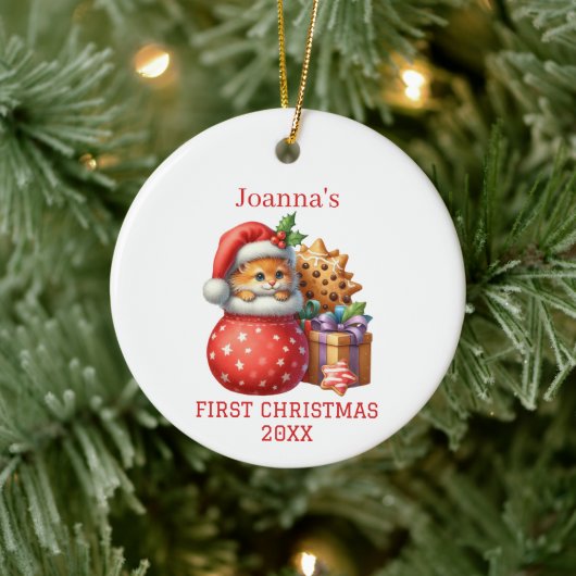 Cute Kitten First Christmas  セラミックオーナメント (ツリー)