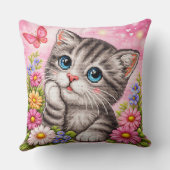 Cute Kitten Floral Cross Stitch Throw Pillow クッション (裏面)