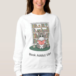 Cute Kitten Glasses Bookshelf Literature Lover スウェットシャツ
