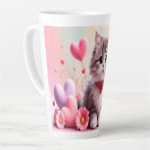 Cute kitten hearts flowers カフェラテマグ (左アングル)