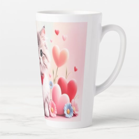 Cute kitten hearts flowers カフェラテマグ (右)