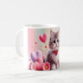 Cute kitten hearts flowers コーヒーマグカップ (正面左)