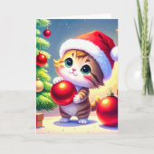 Cute Kitten Helping With The Christmas Tree シーズンカード (正面)