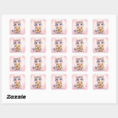 Cute Kitten Hugging Teddy Bear Square Sticker スクエアシール (シート)