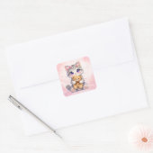 Cute Kitten Hugging Teddy Bear Square Sticker スクエアシール (封筒)