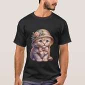 Cute Kitten in Floral Straw Hat & Bow ✨🐾👒 Tシャツ (正面)