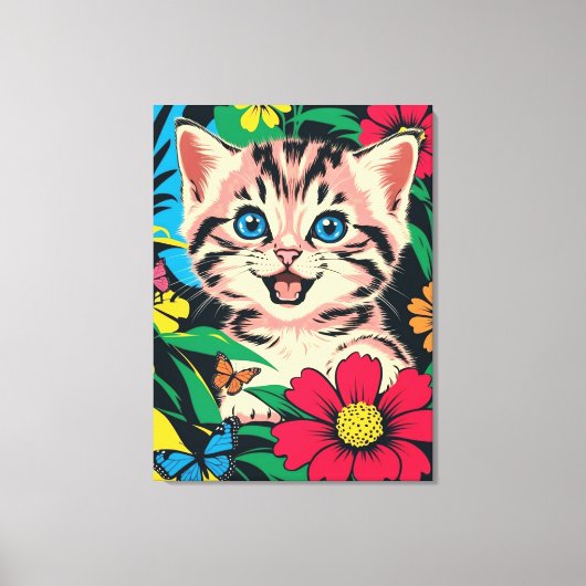 Cute Kitten in Pop Art Painting Style Canvas Print キャンバスプリント (正面)