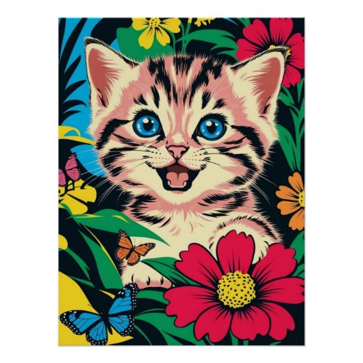 Cute Kitten in Pop Art Painting Style Poster ポスター (正面)