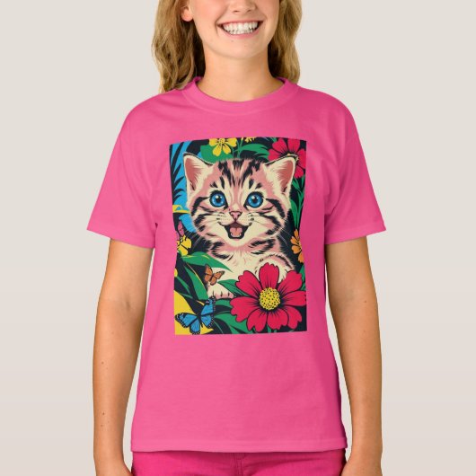 Cute Kitten in Pop Art Painting Style T-Shirt Tシャツ (正面)