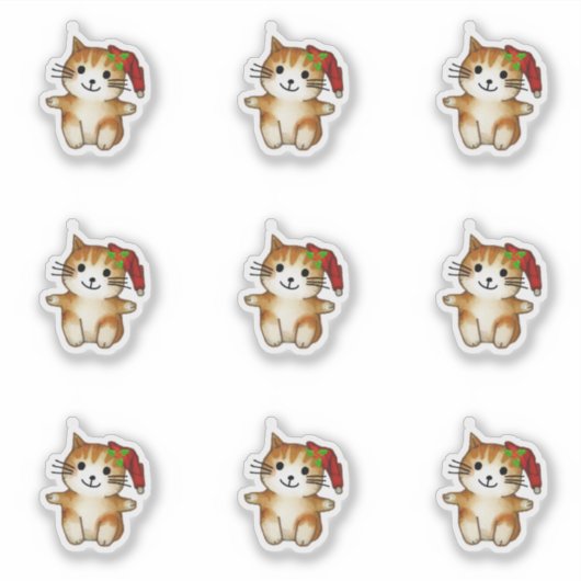 Cute Kitten in Santa Hat シール (正面)