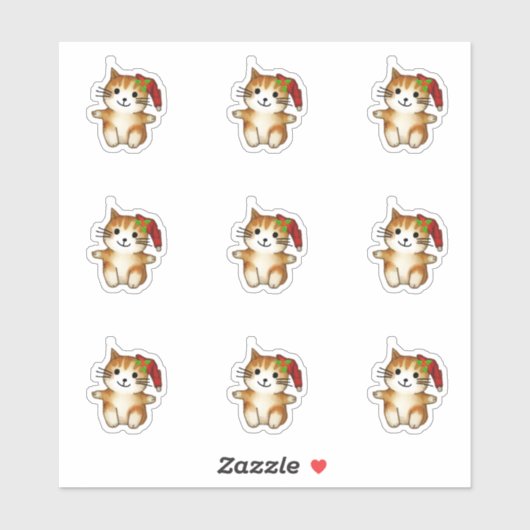 Cute Kitten in Santa Hat シール (シート)