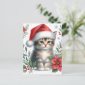 Cute Kitten In Santa Hat Christmas Postcard ポストカード (スタンド正面)