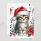 Cute Kitten In Santa Hat Christmas Postcard ポストカード (正面/裏面)
