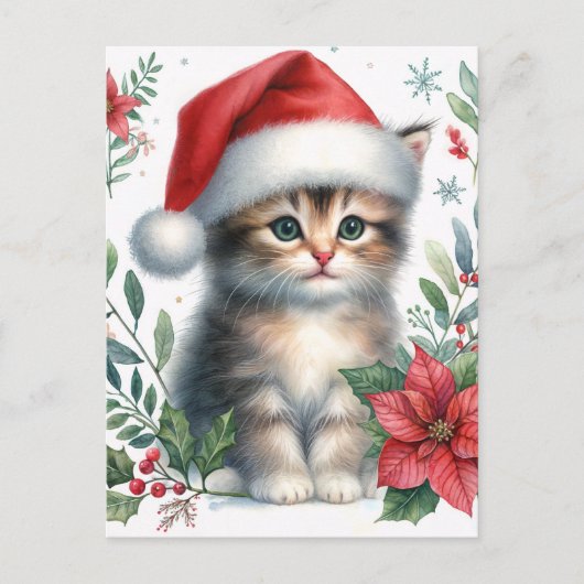 Cute Kitten In Santa Hat Christmas Postcard ポストカード (正面)