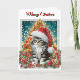 Cute Kitten Meowy Christmas Holiday Card シーズンカード
