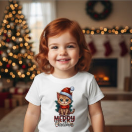Cute Kitten Merry Christmas Toddler Holiday Cat ベビーTシャツ