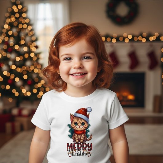 Cute Kitten Merry Christmas Toddler Holiday Cat ベビーTシャツ
