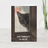Cute Kitten Peeking In Window Thinking of You カード (正面)