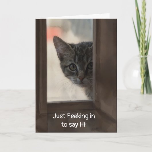 Cute Kitten Peeking In Window Thinking of You カード (正面)