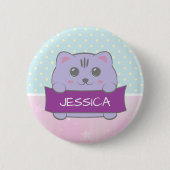 Cute Kitten Personalised Polka Dot 缶バッジ (正面)