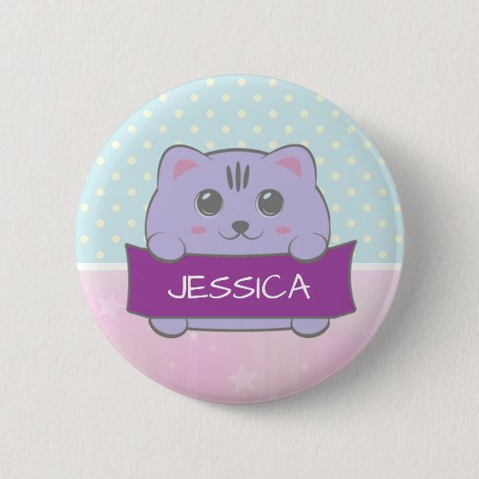 Cute Kitten Personalised Polka Dot 缶バッジ (正面)