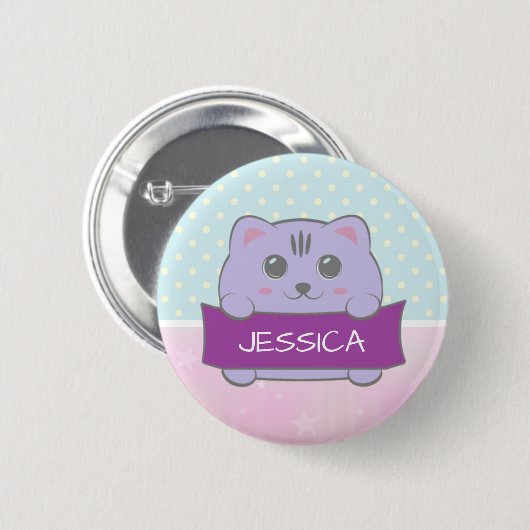 Cute Kitten Personalised Polka Dot 缶バッジ (正面&裏面)