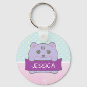 Cute Kitten Personalized Polka Dot キーホルダー (正面)