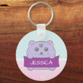 Cute Kitten Personalized Polka Dot キーホルダー (裏面)