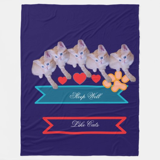 Cute Kitten Photo, Pawprint, Humor Text  フリースブランケット (正面)