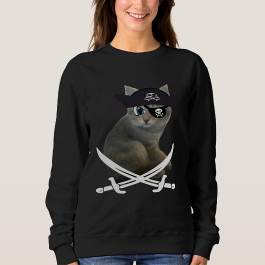 Cute Kitten Pirate wearing eye patch hat fun cat スウェットシャツ (正面)