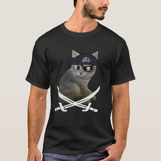 Cute Kitten Pirate wearing eye patch hat fun cat Tシャツ (正面)