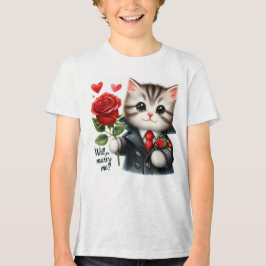 Cute Kitten Proposal T-Shirt for Kids | Will You M トライブレンドＴシャツ