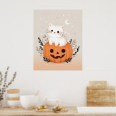 Cute Kitten Sitting On Pumpkin Modern Halloween ポスター (キッチン)