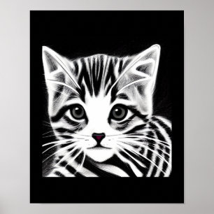Cute kitten striped black white ポスター